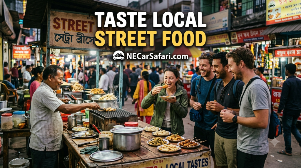 Street food stalls in Shillong at night